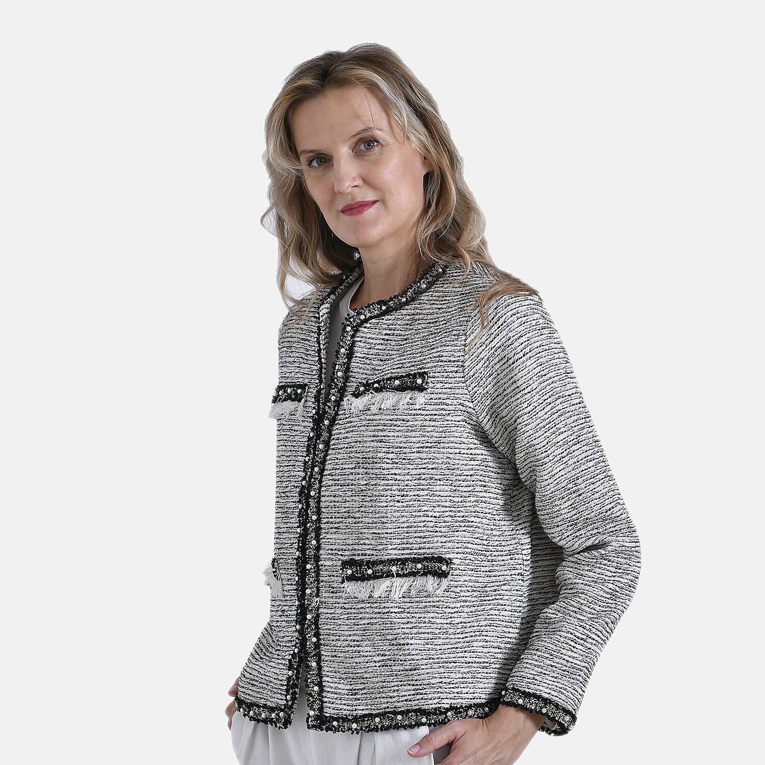 La Marey Plaid Pattern Classic Twill Jacket (Size S) - White Base with Black