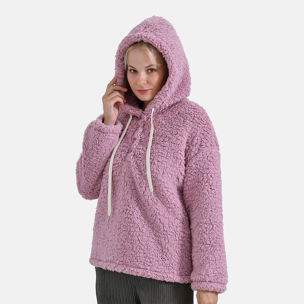 La Marey Plush Hoodie with Buttons (Size S) - Pink