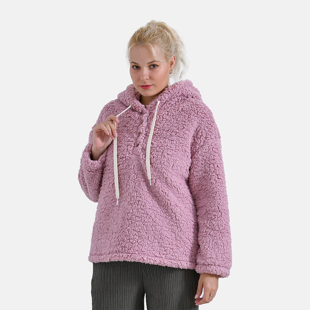 La Marey Plush Hoodie with Buttons (Size S) - Pink