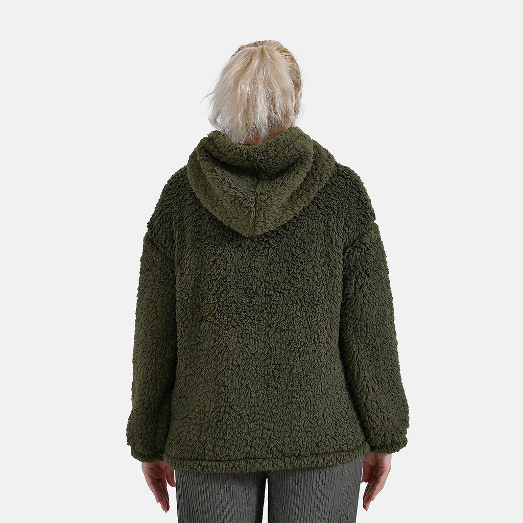 La Marey Plush Hoodie with Buttons (Size XL) - Green