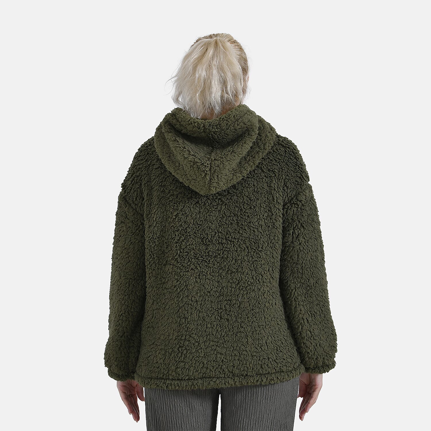 La Marey Plush Hoodie with Buttons (Size XL) - Green