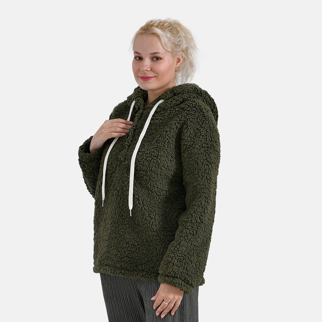 La Marey Plush Hoodie with Buttons (Size XL) - Green