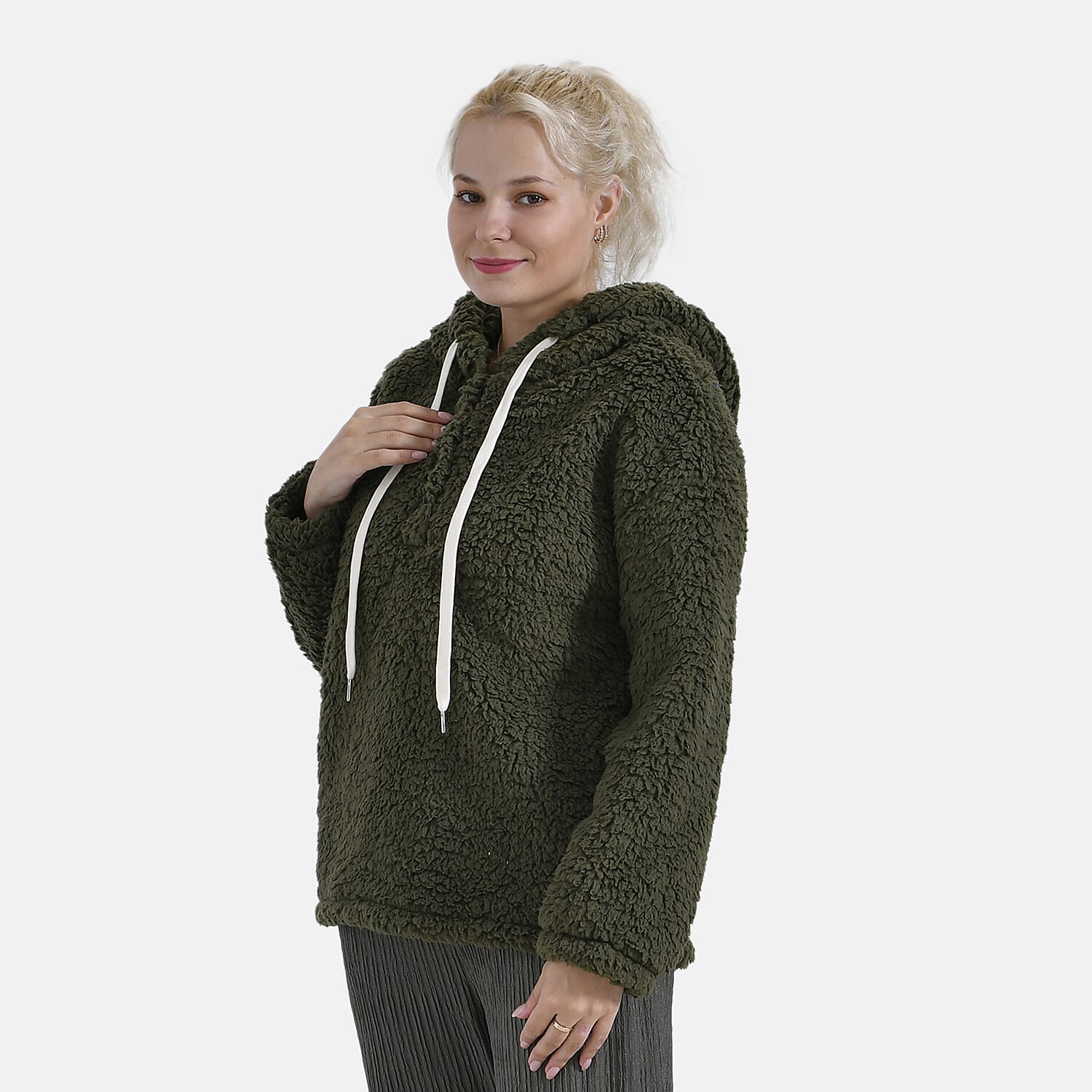 La Marey Plush Hoodie with Buttons (Size XL) - Green