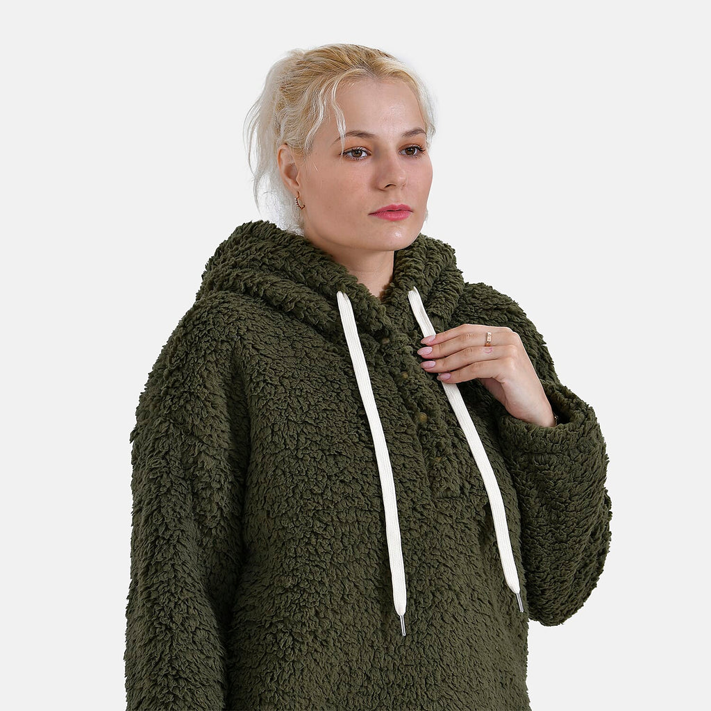 La Marey Plush Hoodie with Buttons (Size XL) - Green