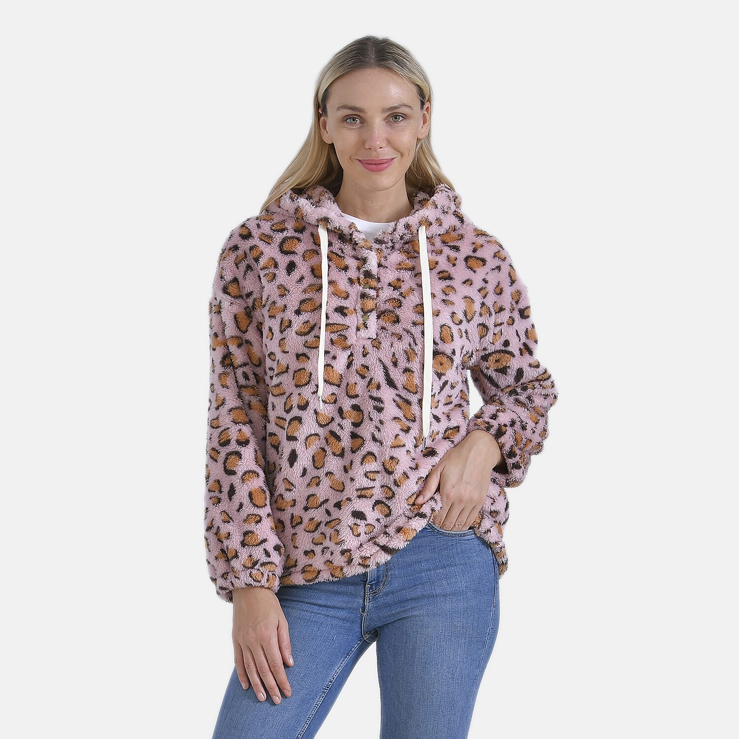 La Marey Plush Hoodie with Buttons (Size 12 to 14) - Pink