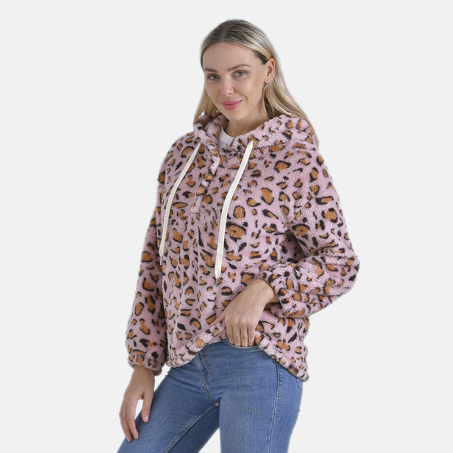 La Marey Plush Hoodie with Buttons (Size 12 to 14) - Pink