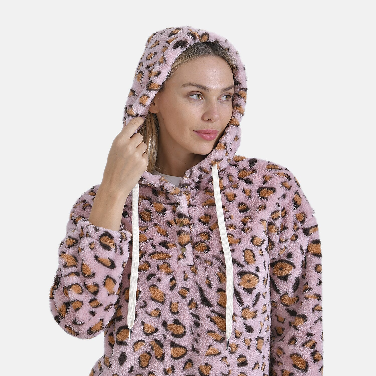 La Marey Plush Hoodie with Buttons (Size 12 to 14) - Pink