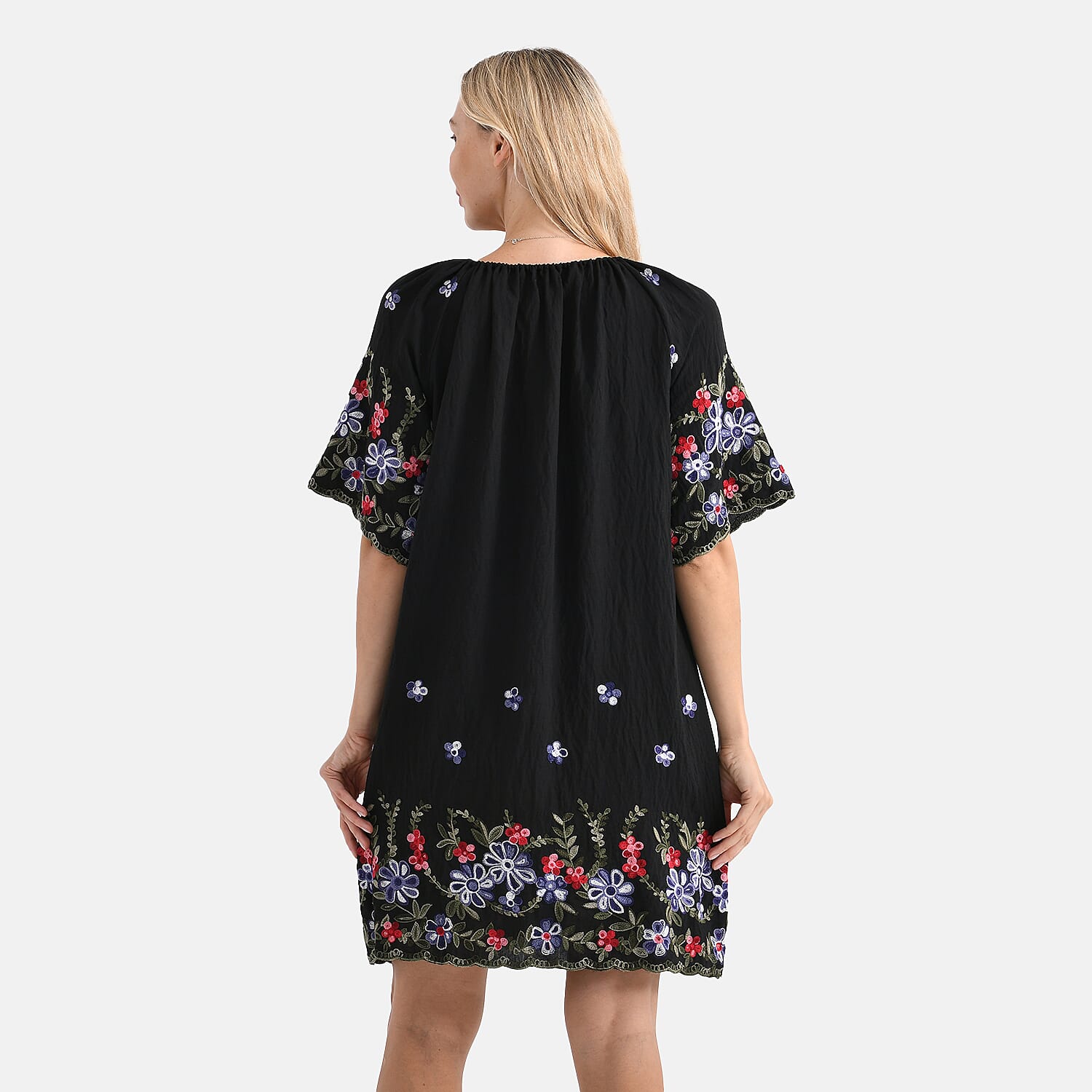 LA MAREY Cotton Blend Embroidered Dress (Size L-XL, 16 to 20) - Black