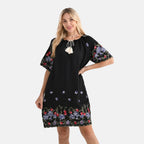 LA MAREY Cotton Blend Embroidered Dress (Size L-XL, 16 to 20) - Black
