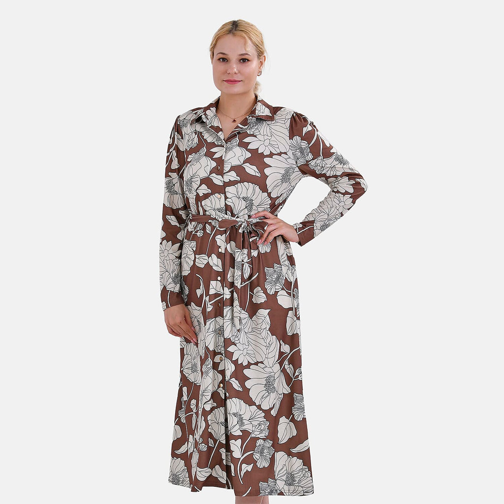 La Marey Floral Dress (Size S 8 TO 10) - Brown & Brown