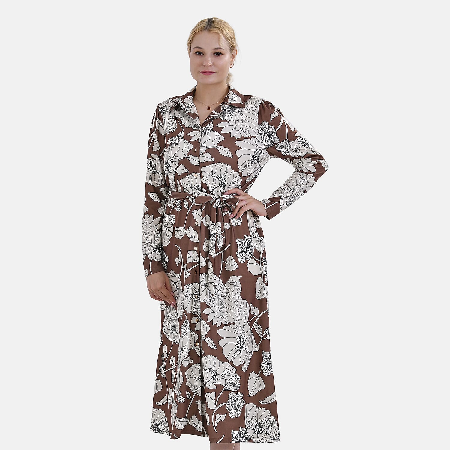 La Marey Floral Dress (Size S 8 TO 10) - Brown & Brown