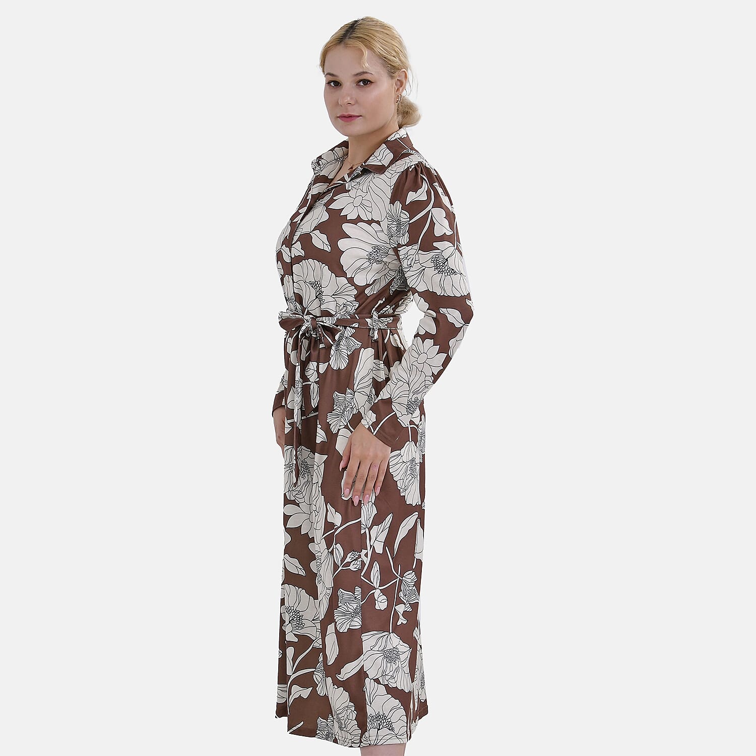 La Marey Floral Dress (Size S 8 TO 10) - Brown & Brown