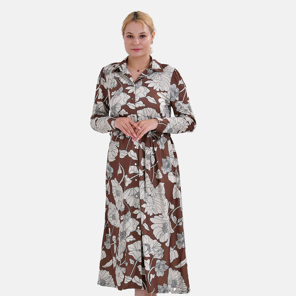 La Marey Floral Dress (Size S 8 TO 10) - Brown & Brown