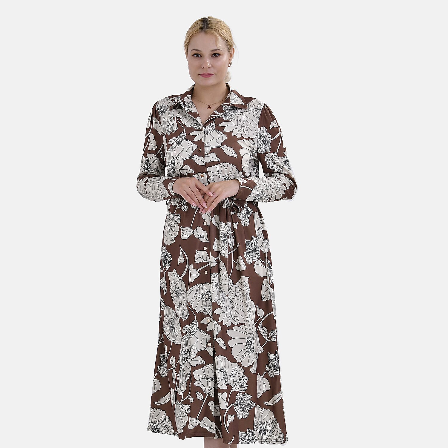 La Marey Floral Dress (Size S 8 TO 10) - Brown & Brown