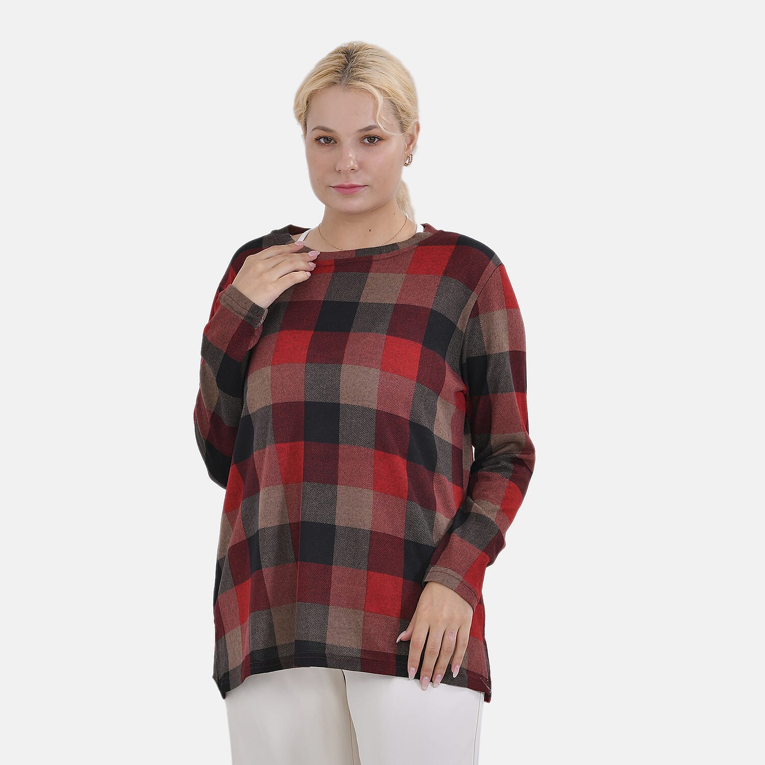 La Marey Jersey Top (One Size) - Red Checkered