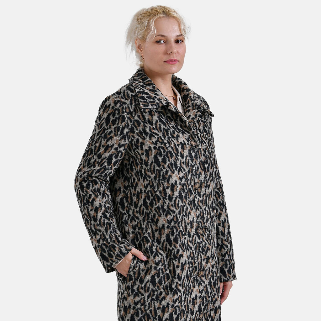 La Marey Ladies Leopard Longline Coat (Size 16 to 18) - Brown