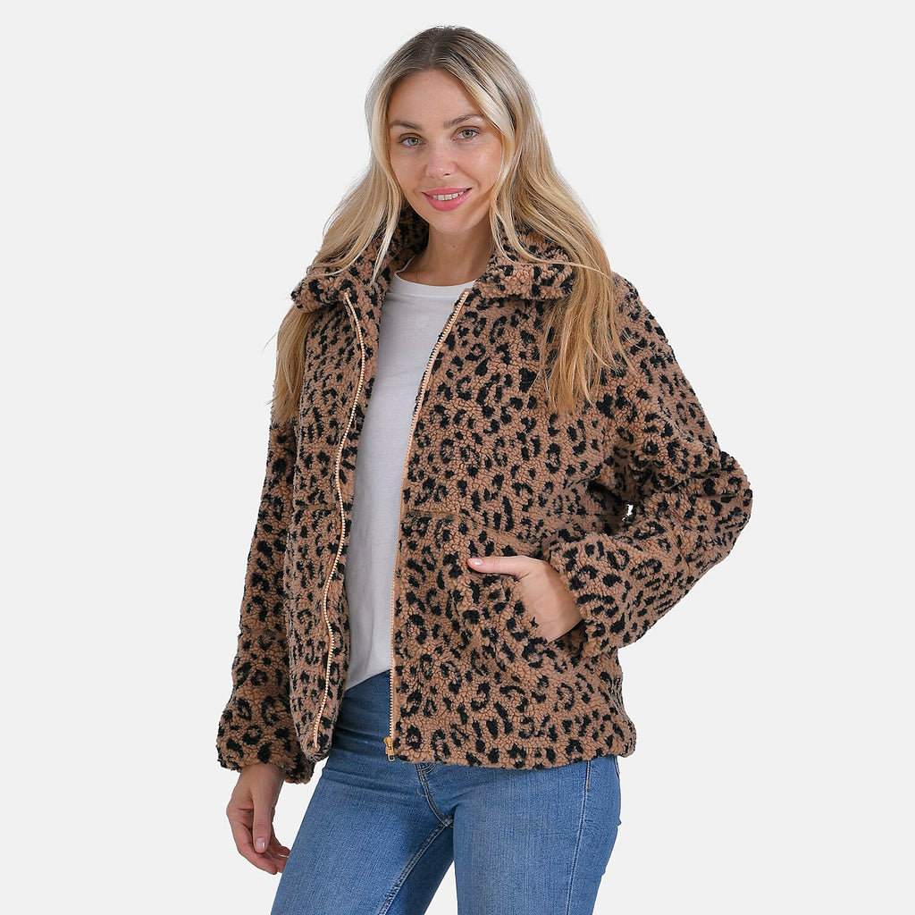 La Marey Leopard Print Plush Jacket with 2 Side Pockets - Mufasa (Size 20 - 22)