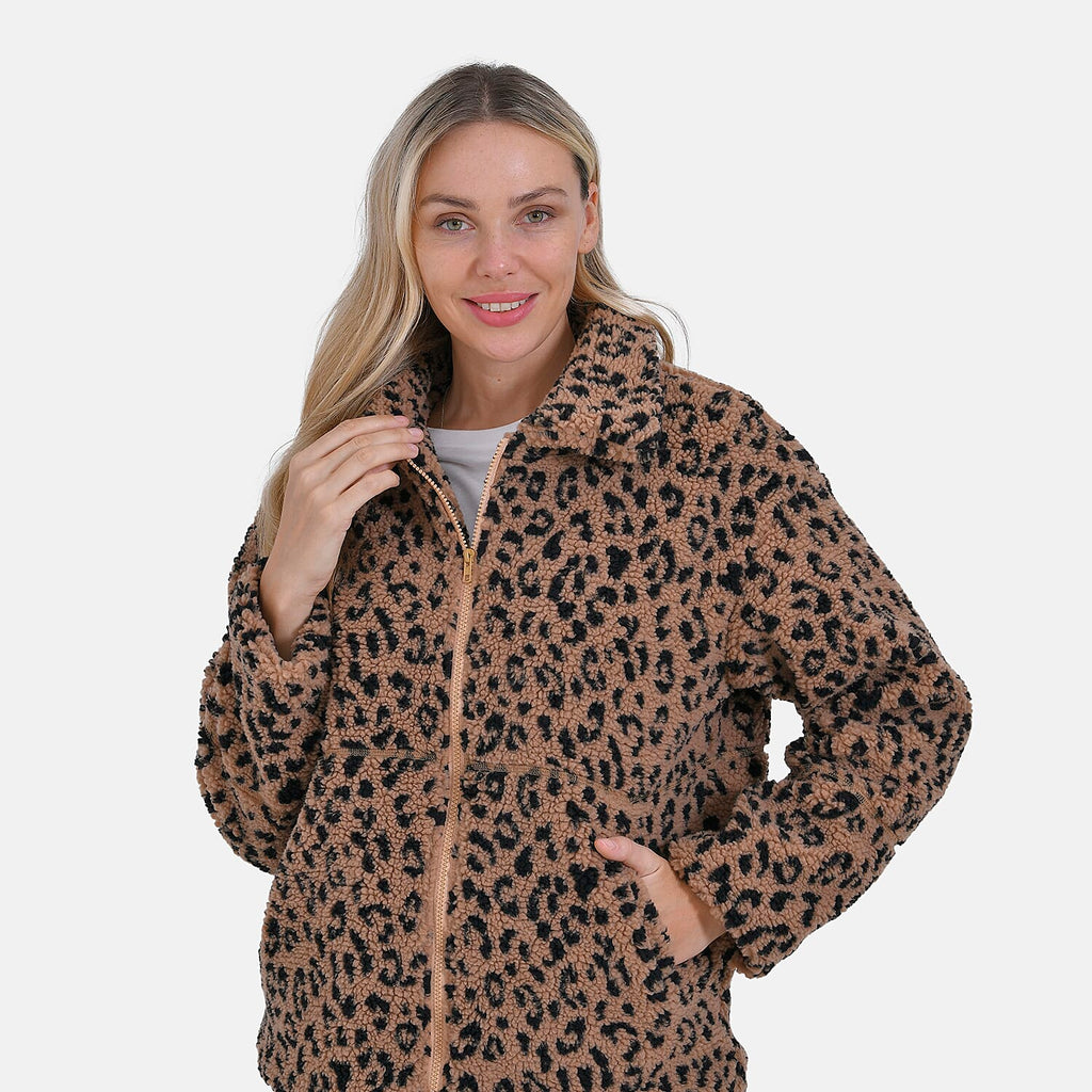 La Marey Leopard Print Plush Jacket with 2 Side Pockets - Mufasa (Size 20 - 22)