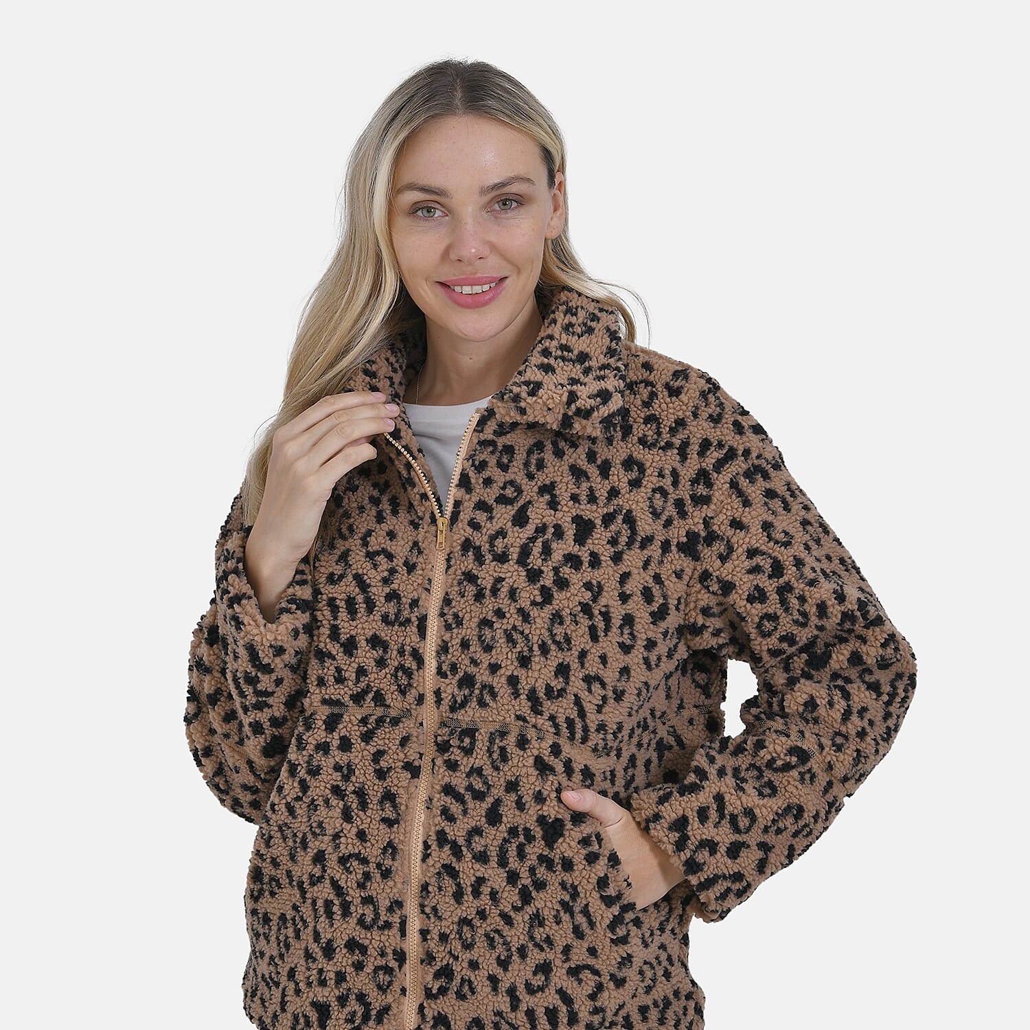 La Marey Leopard Print Plush Jacket with 2 Side Pockets - Mufasa (Size 20 - 22)