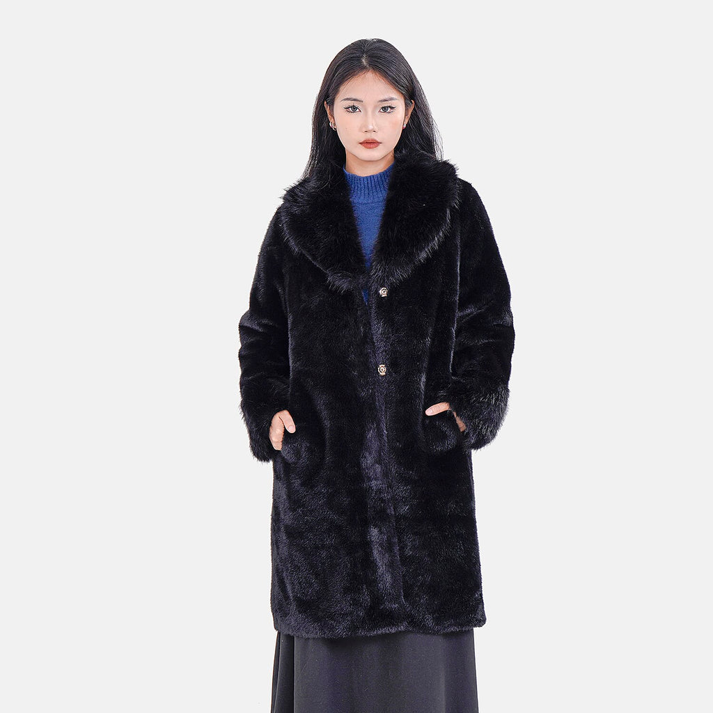 La Marey Faux Fur Coat (Size 8 to 14) - Black.
