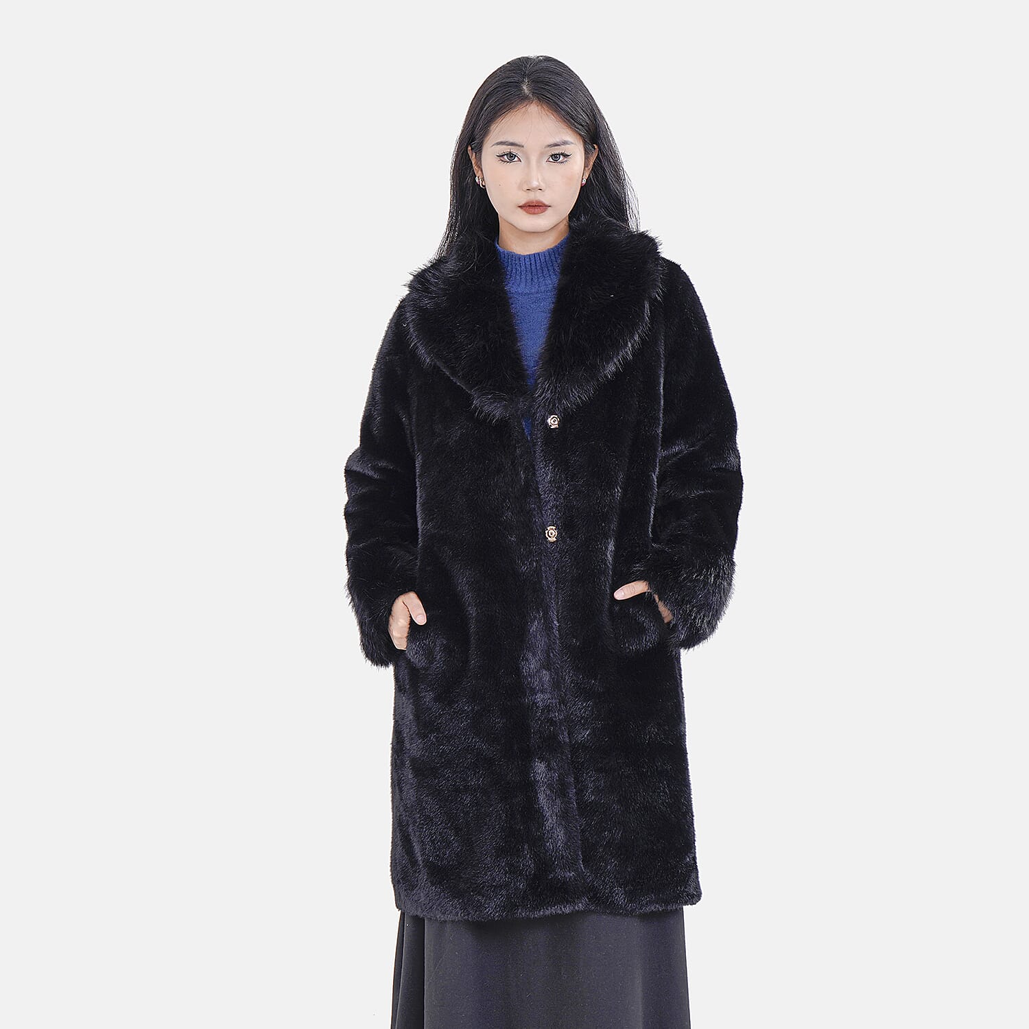 La Marey Faux Fur Coat (Size 8 to 14) - Black.