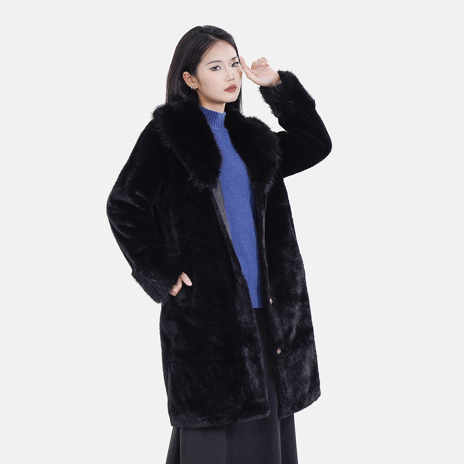 La Marey Faux Fur Coat (Size 8 to 14) - Black.