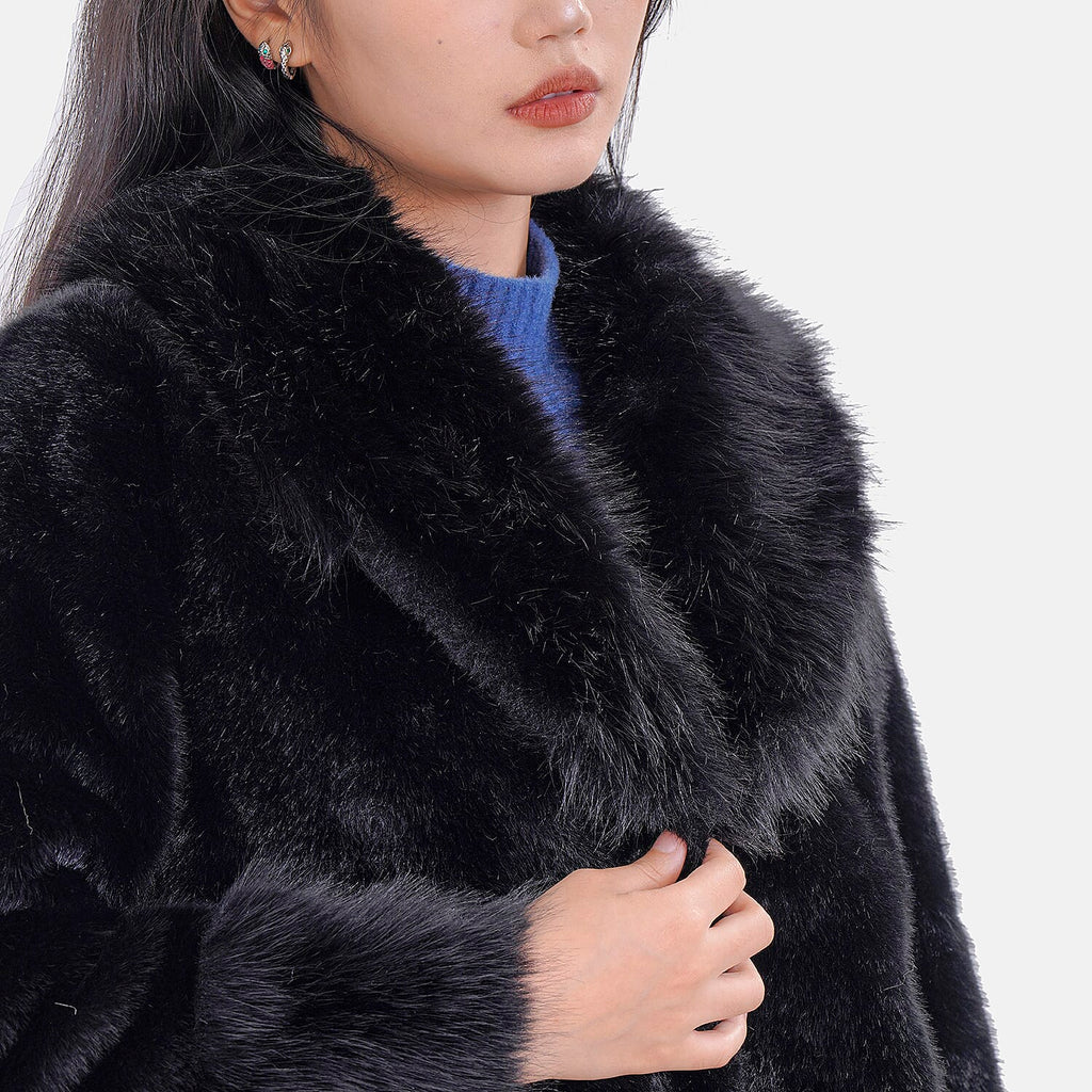 La Marey Faux Fur Coat (Size 8 to 14) - Black.