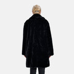 La Marey Plush Button-up Faux Fur Coat (S-M  8-14) - Black