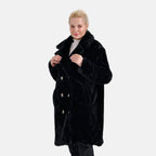 La Marey Plush Button-up Faux Fur Coat (S-M  8-14) - Black
