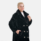 La Marey Plush Button-up Faux Fur Coat (S-M  8-14) - Black