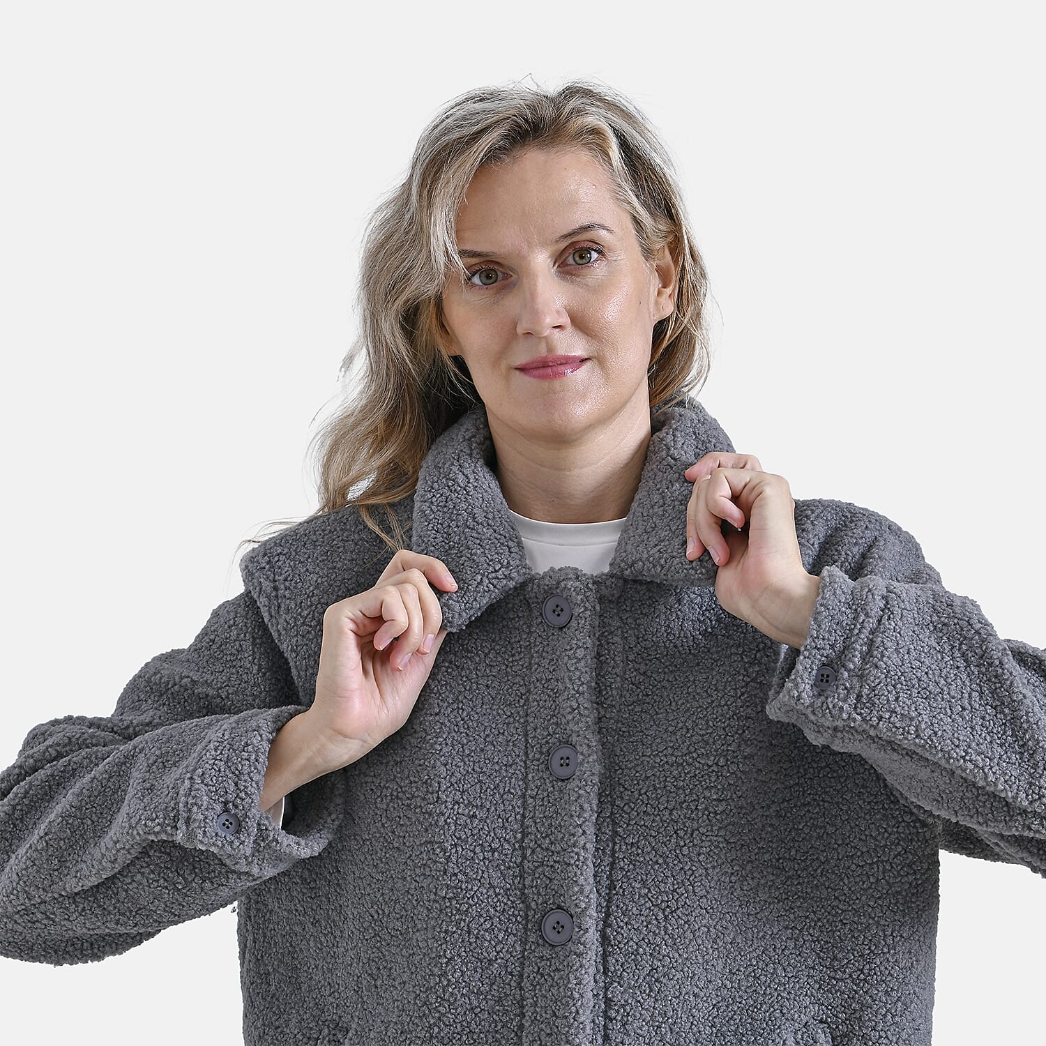 La Marey Ladies Fleece Button Up Jacket (Size 8 to 10) - Grey