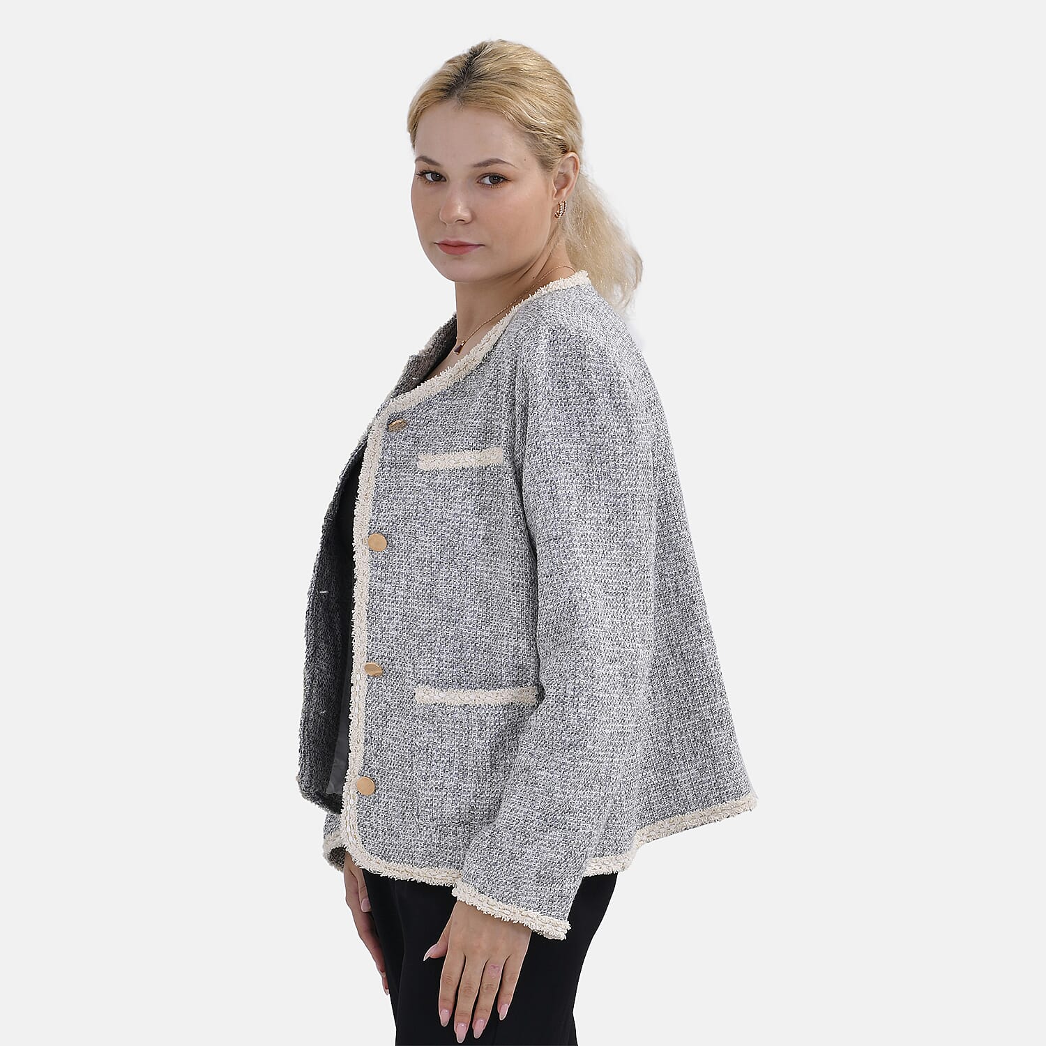 La Marey Patterned Jacket (Size XL 20 TO 22) - Grey & Black