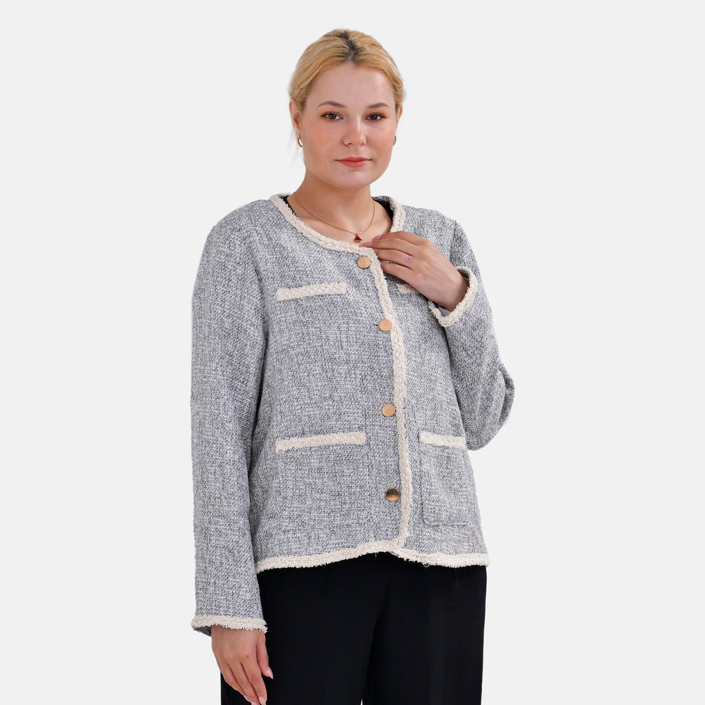 La Marey Patterned Jacket (Size XL 20 TO 22) - Grey & Black