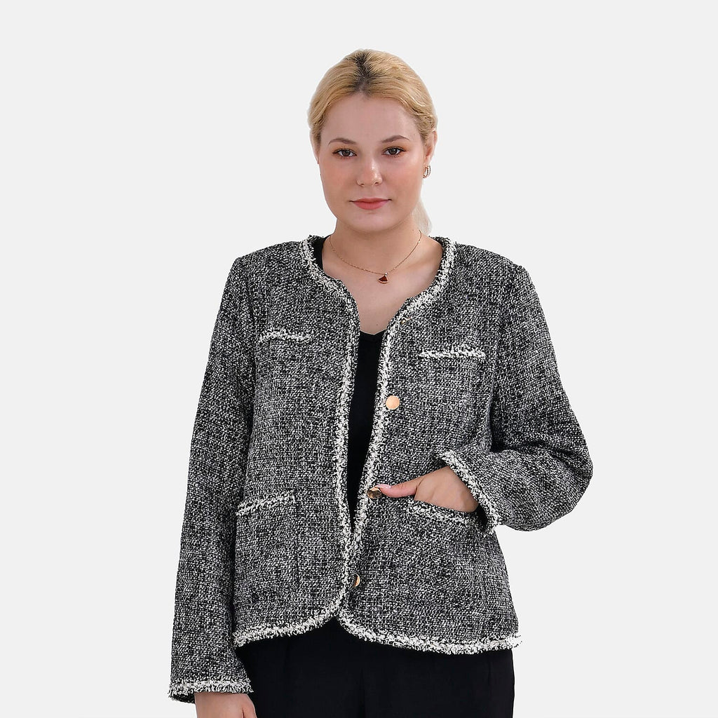 La Marey Patterned Jacket (Size XXL 24 TO 26) - Black & Black