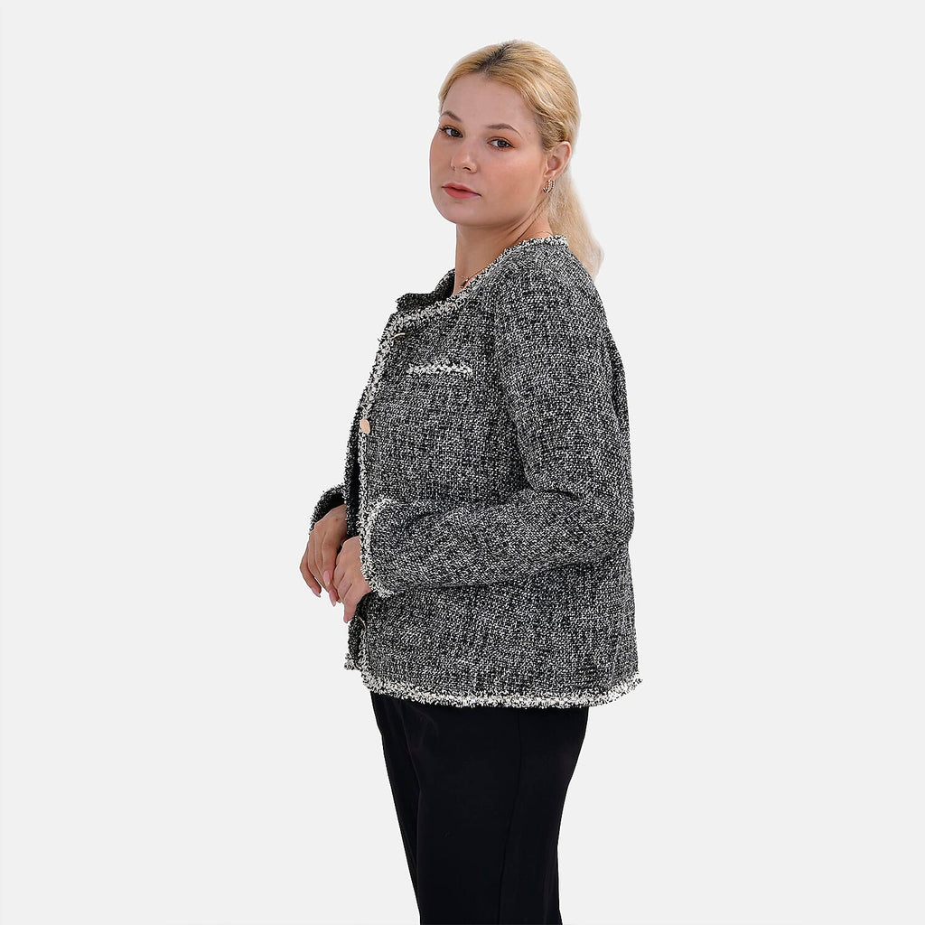 La Marey Patterned Jacket (Size XXL 24 TO 26) - Black & Black