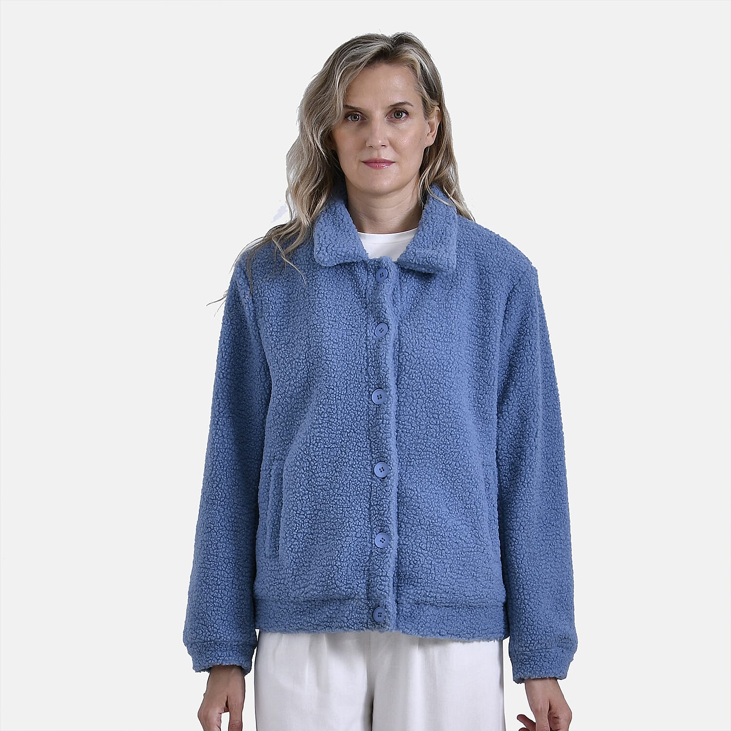 La Marey Ladies Fleece Button Up Jacket (Size 16 to 18) - Blue