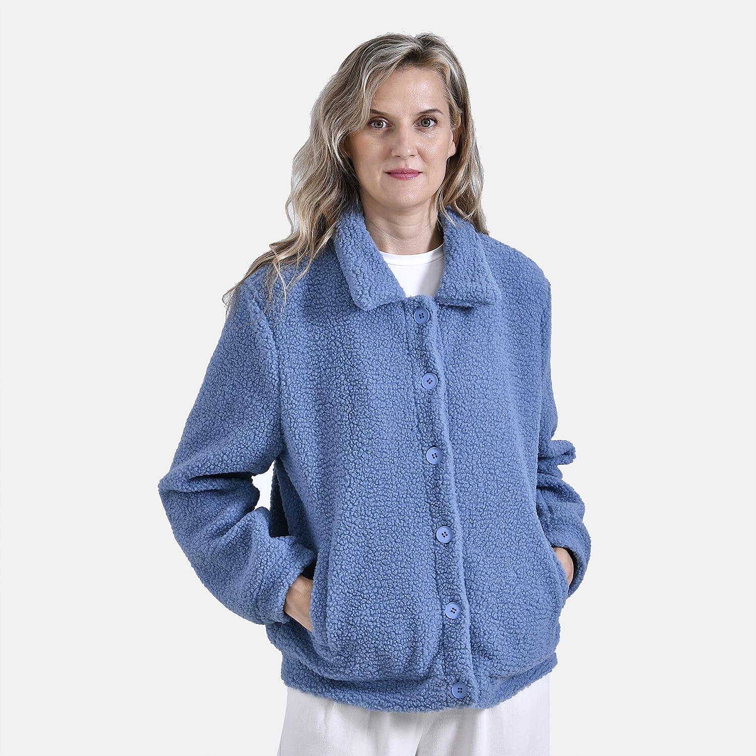 La Marey Ladies Fleece Button Up Jacket (Size 16 to 18) - Blue