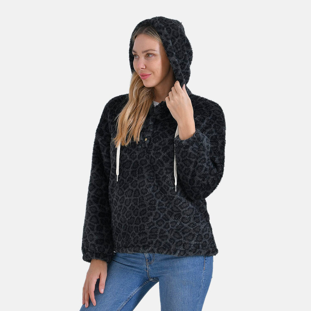 La Marey Plush Hoodie with Buttons (Size 8 to 10) - Black