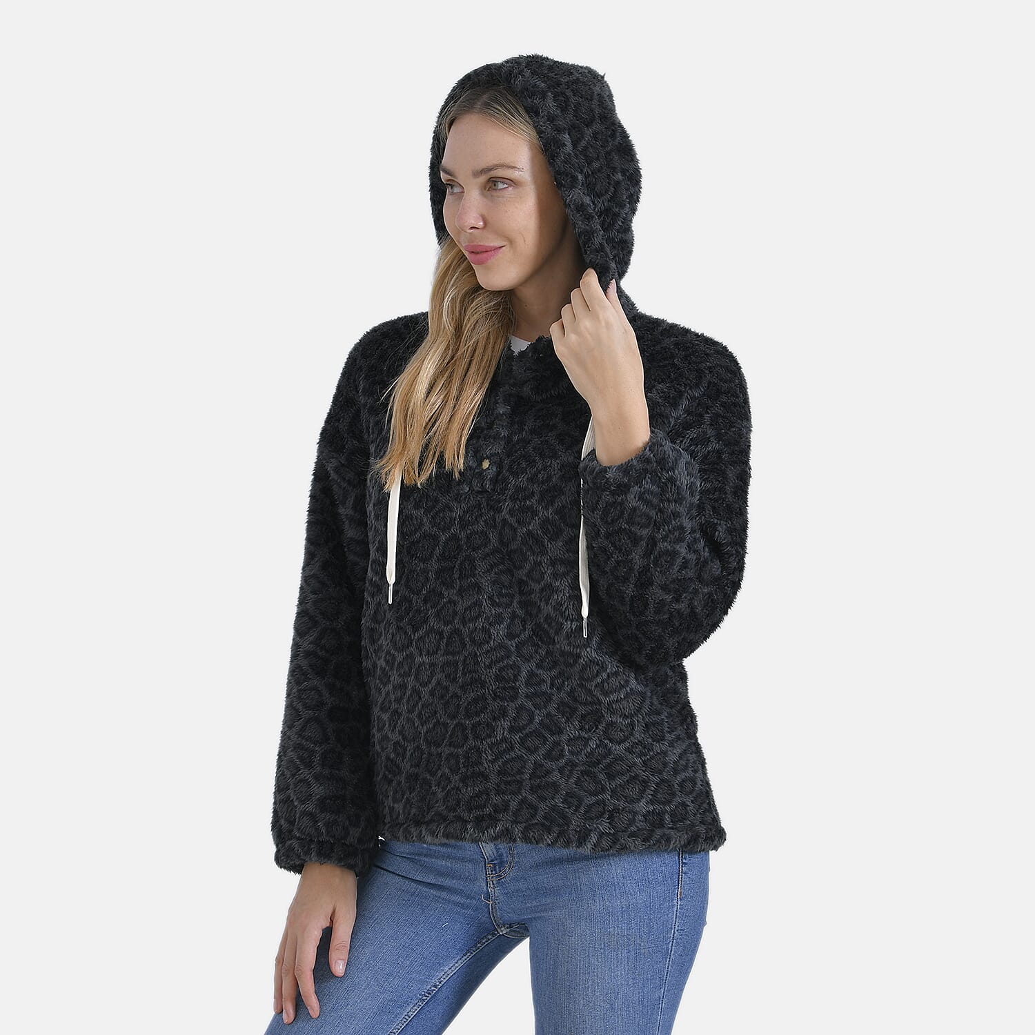 La Marey Plush Hoodie with Buttons (Size 8 to 10) - Black