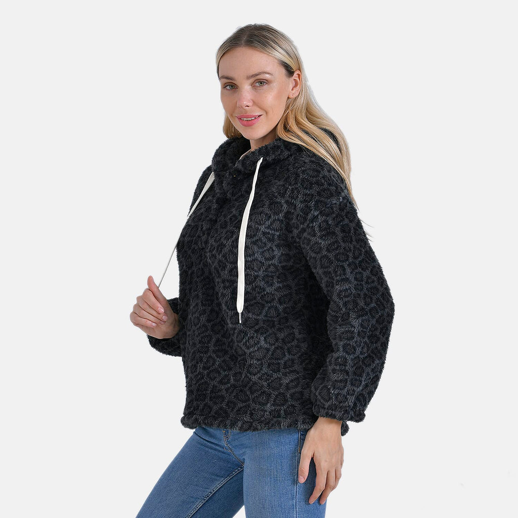 La Marey Plush Hoodie with Buttons (Size 8 to 10) - Black