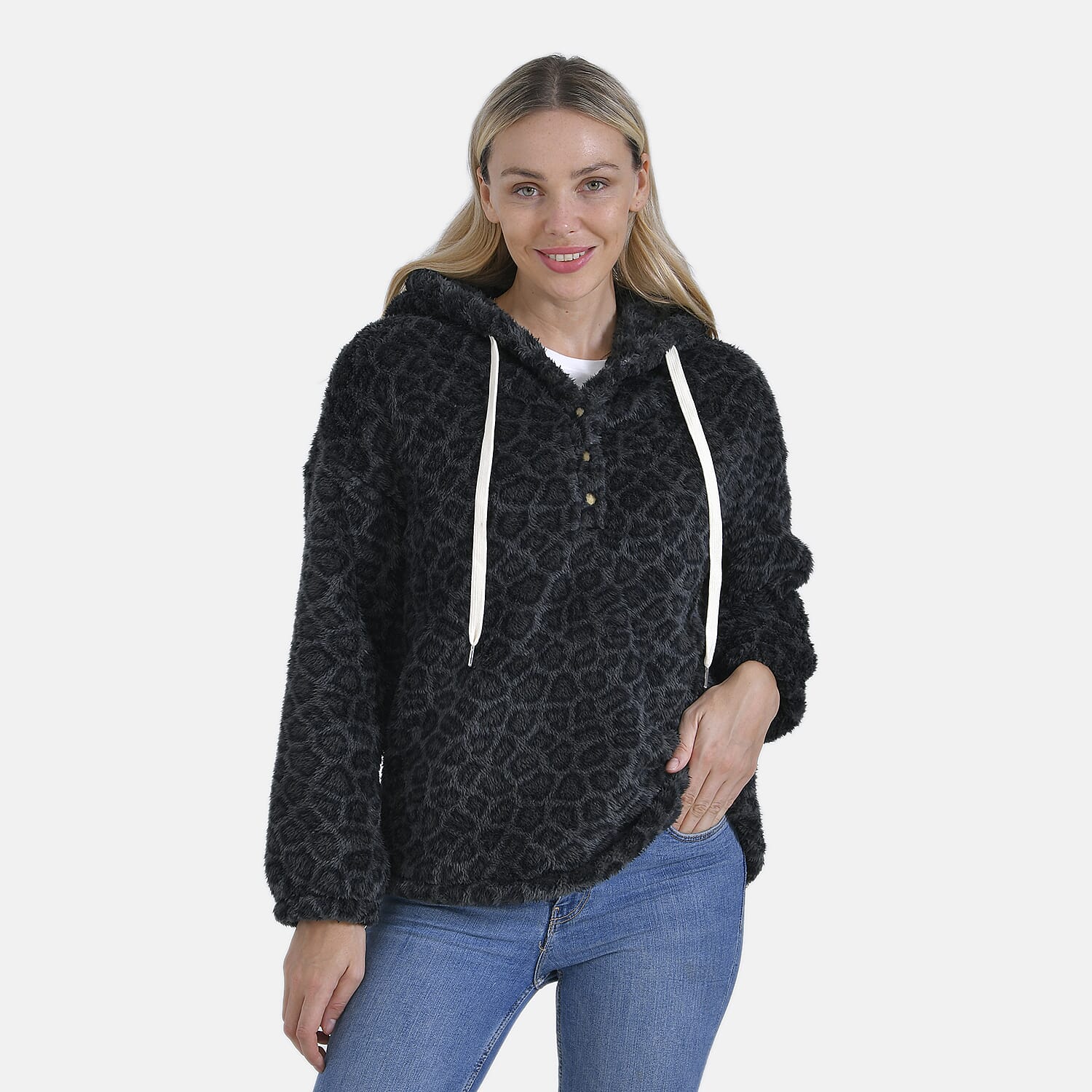 La Marey Plush Hoodie with Buttons (Size 8 to 10) - Black