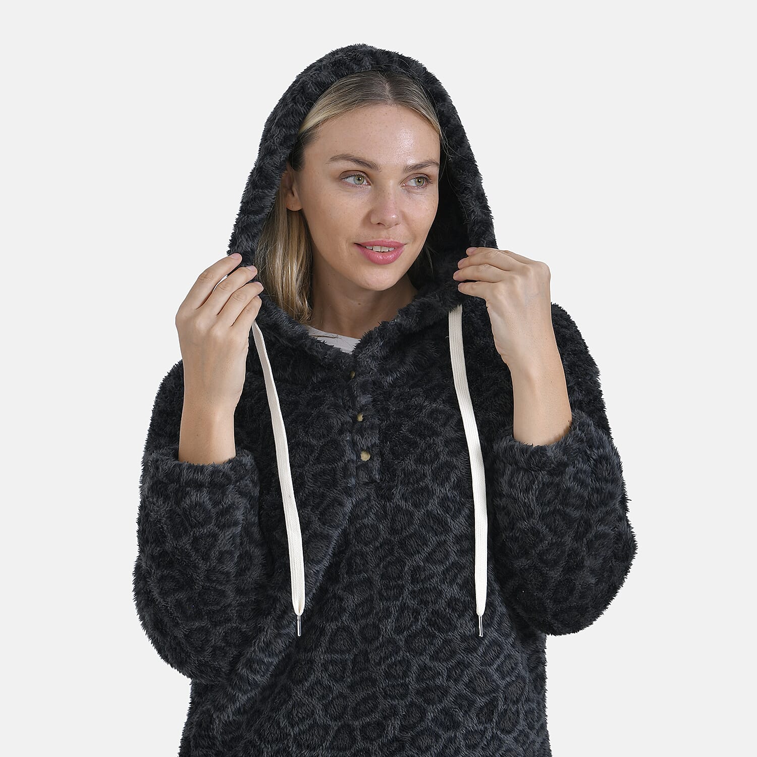 La Marey Plush Hoodie with Buttons (Size 8 to 10) - Black