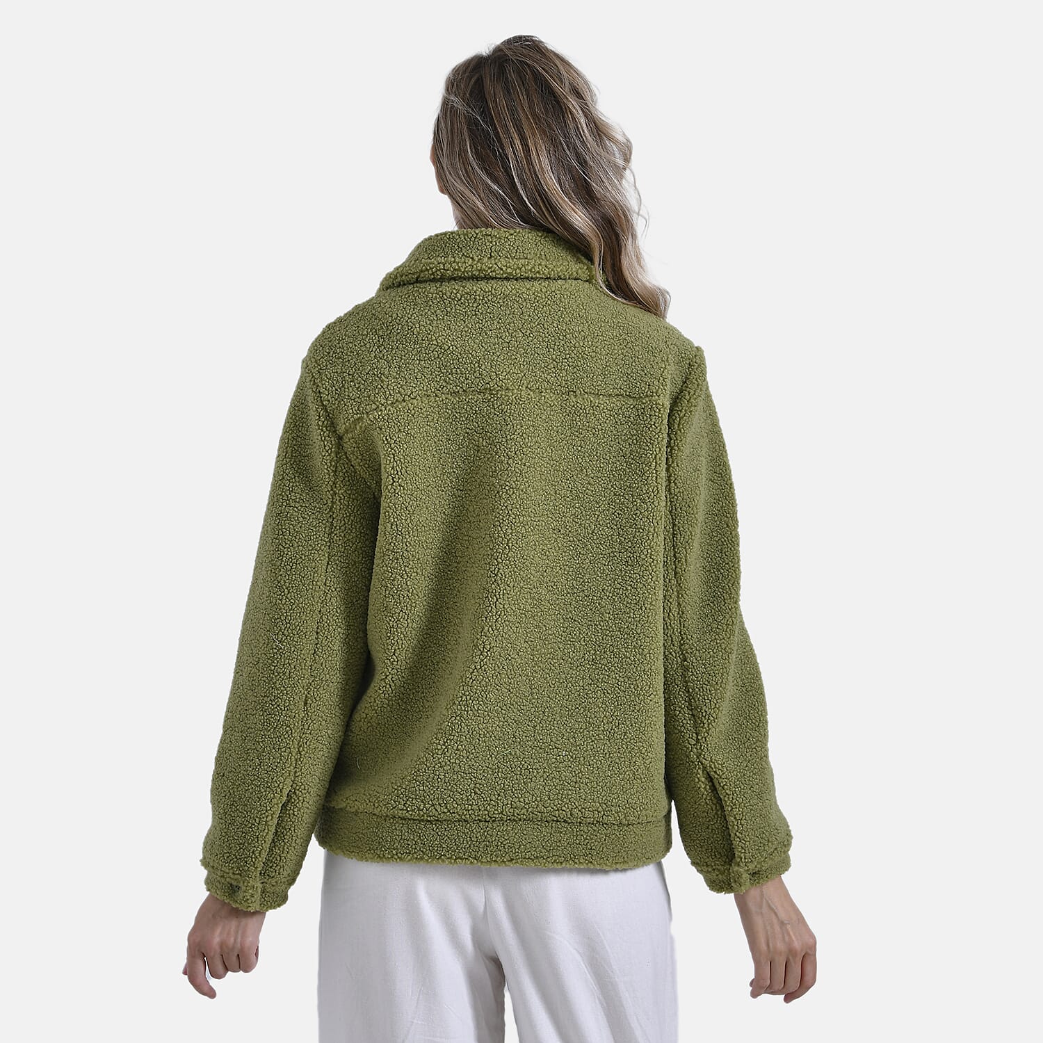 La Marey Fleeced Button Up Jacket with 2 Side Pockets  - Green
