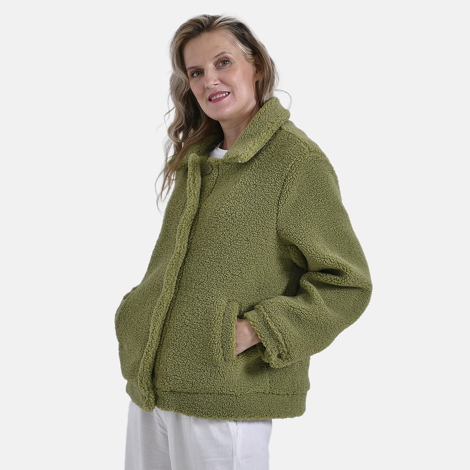 La Marey Fleeced Button Up Jacket with 2 Side Pockets  - Green