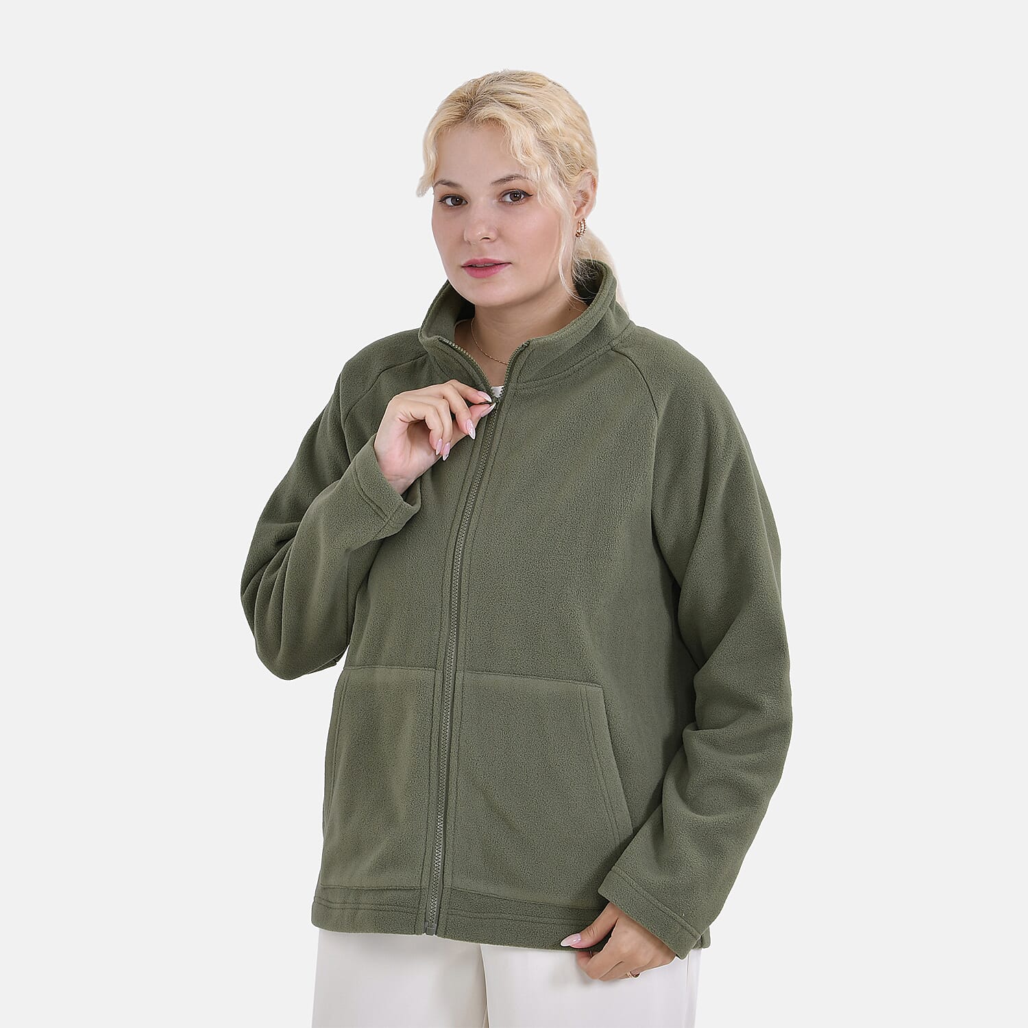 La Marey Teddy Borg Fleece Zip-up Jacket (Size XL) - Olive Green