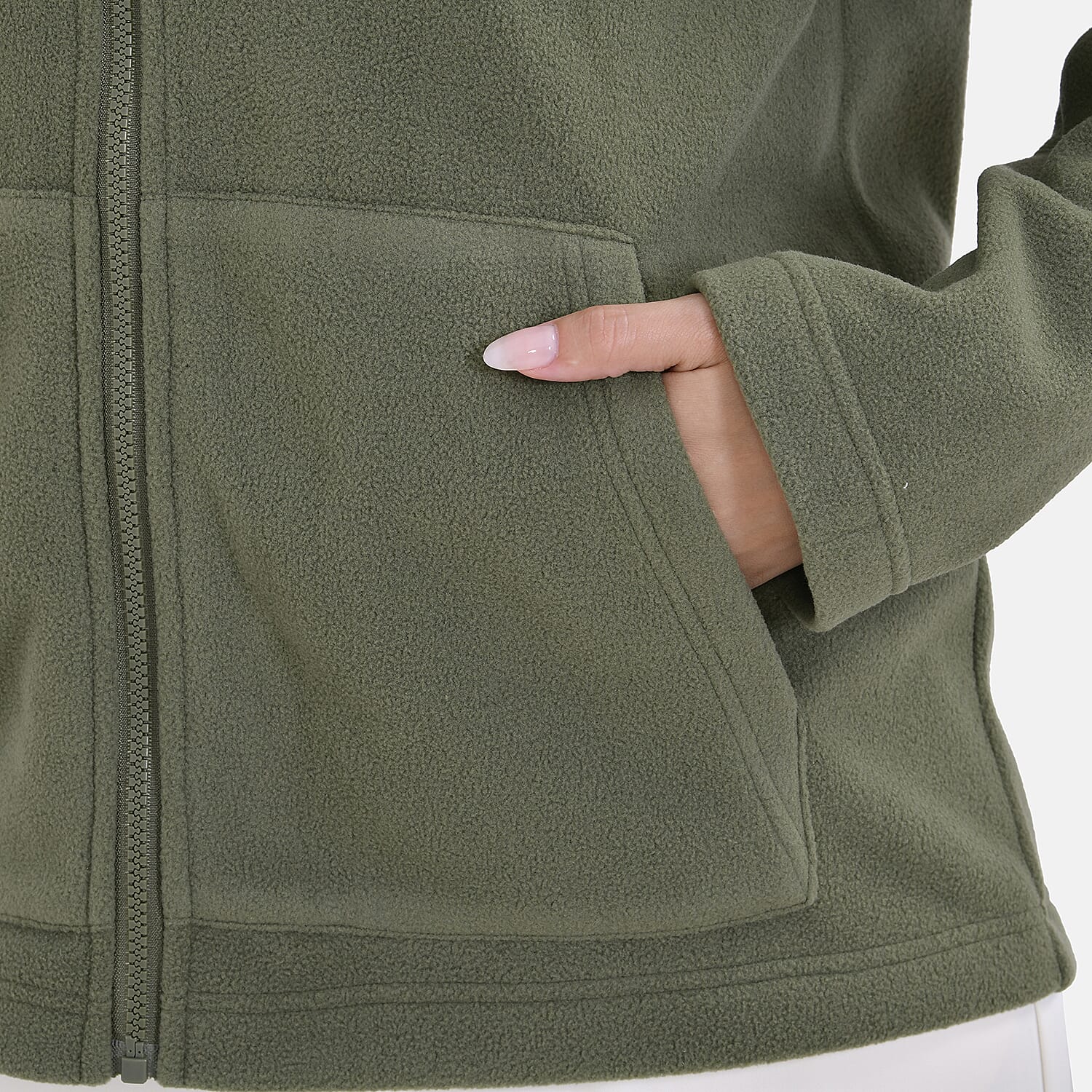 La Marey Teddy Borg Fleece Zip-up Jacket (Size XL) - Olive Green