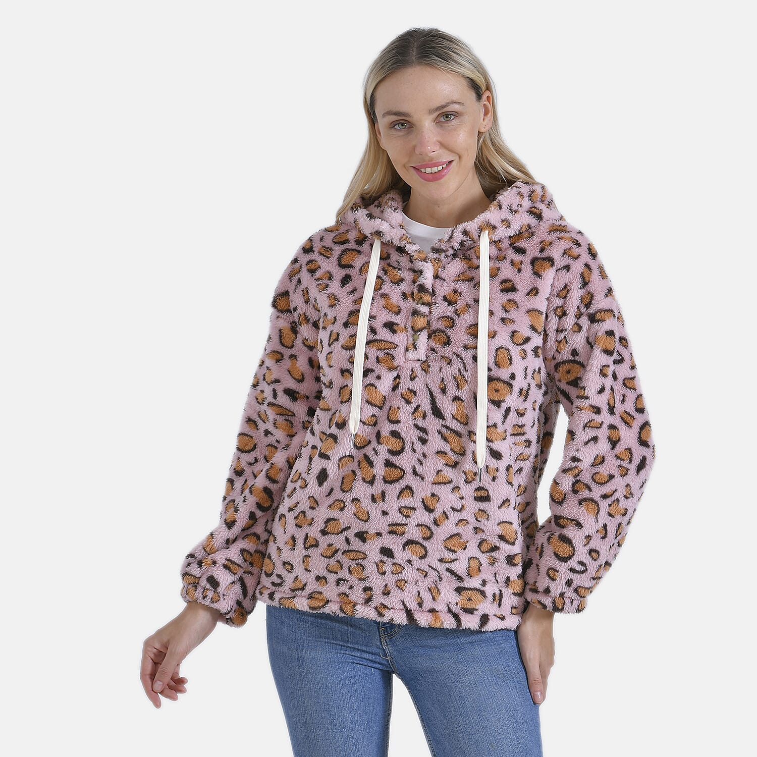 La Marey Plush Hoodie with Buttons (Size 12 to 14) - Pink