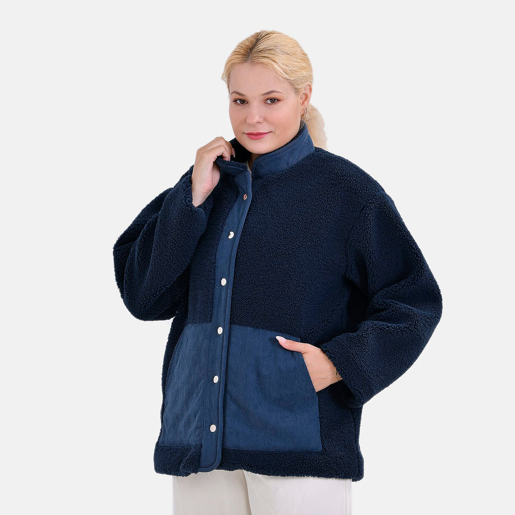 La Marey Corduroy Contrast Jacket with Pockets (Size 72x1 cm) - Blue