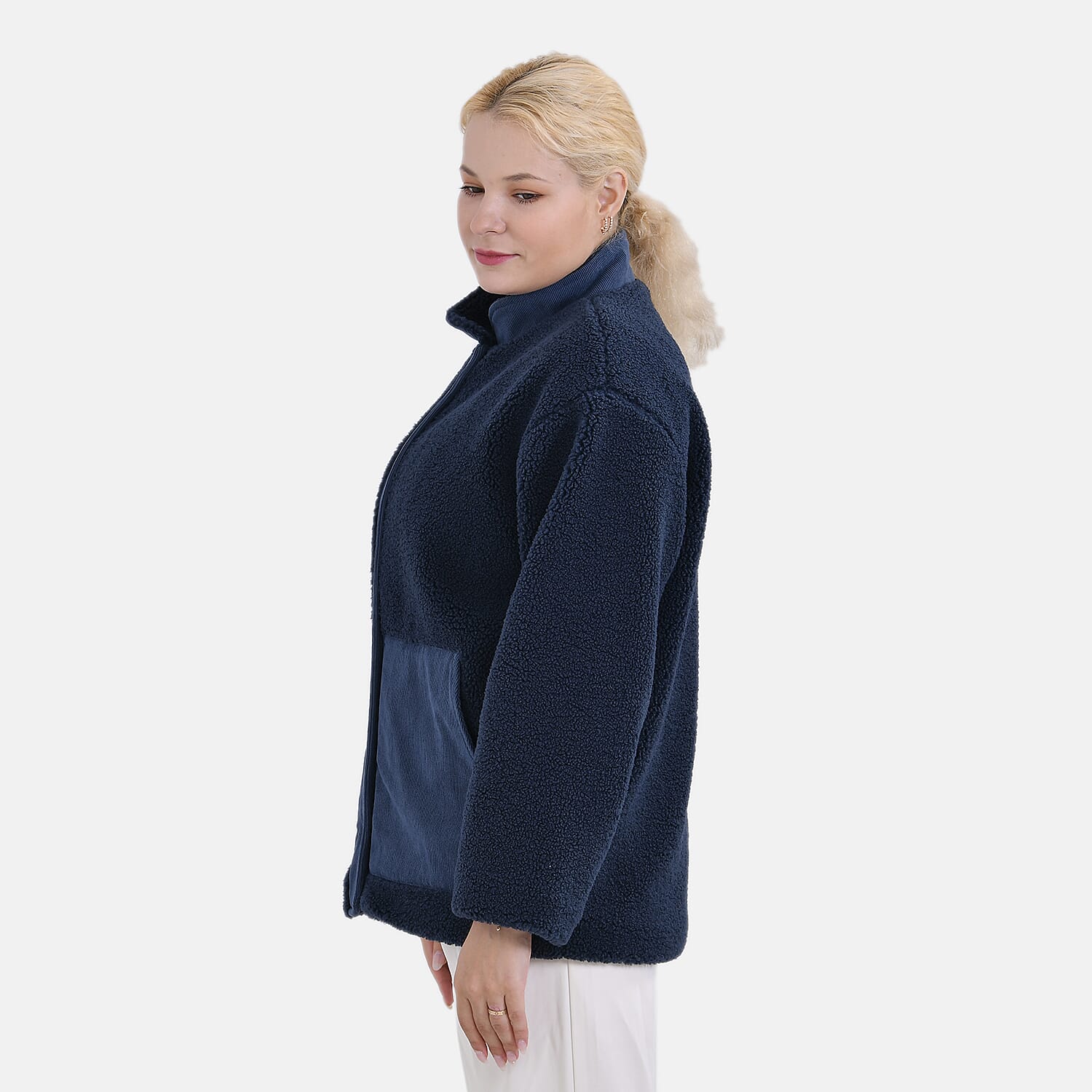 La Marey Corduroy Contrast Jacket with Pockets (Size 74x1 cm) - Blue