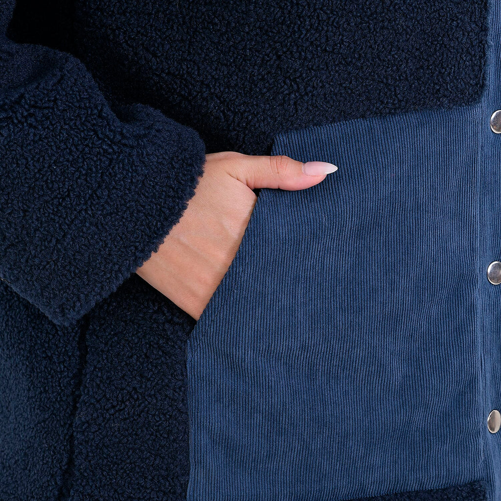 La Marey Corduroy Contrast Jacket with Pockets (Size 74x1 cm) - Blue